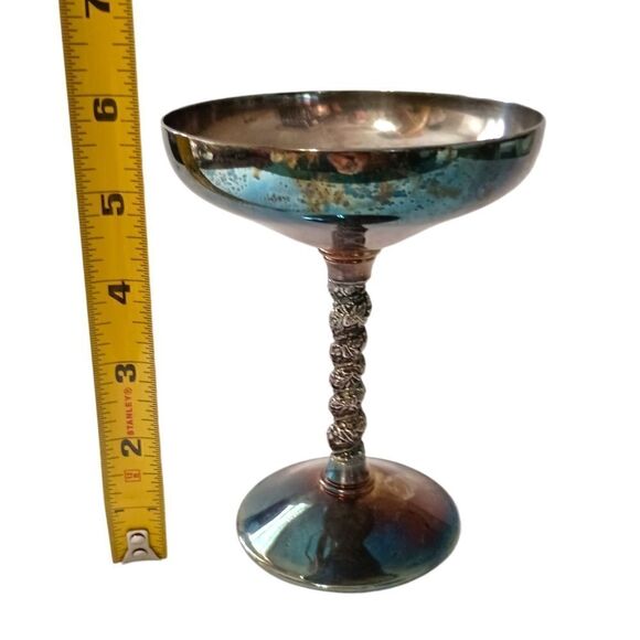 Valero Silver Plate Champagne Goblet Sherbet Dish Grapevine Stem PATINA Vintage. - Picture 3 of 16